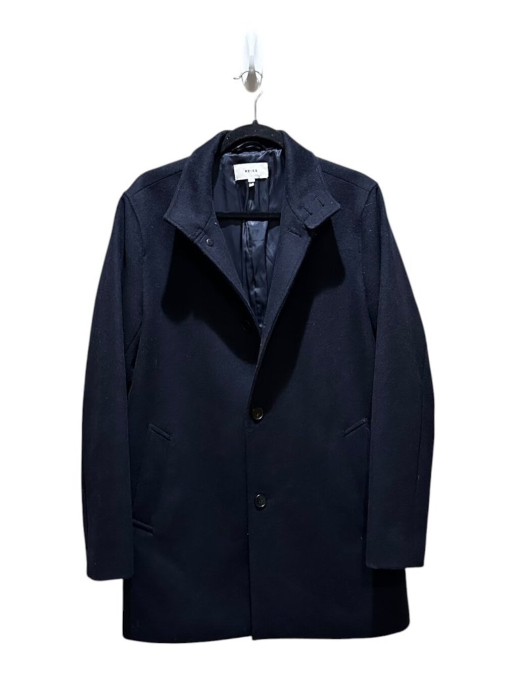 REISS Navy Blue Wool Blend Peacoat Single Breasted Closer